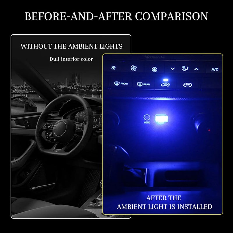 Hbxdeco 4 PCS USB LED Car Interior Atmosphere Lamp, Portable Mini Auto LED Decor Night Light, Plug-in USB Interface Ambient Lighting Kit, Universal Car Interior Accessories(Blue) - Image 4